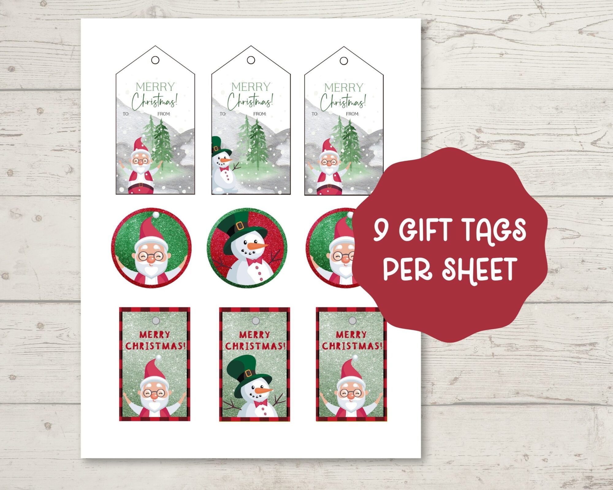 Nine Gift Tags per Sheet