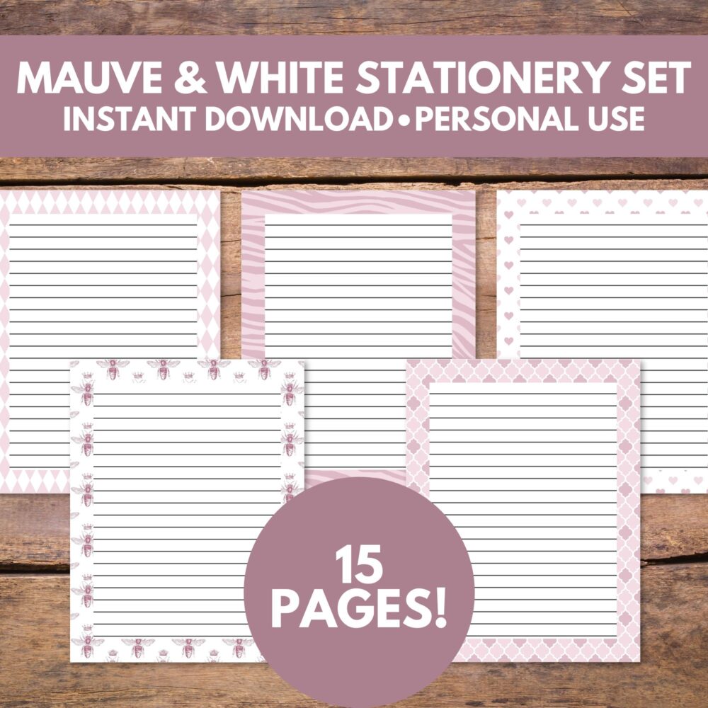 15 Page Mauve & White Printable Stationery Set