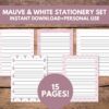 15 Page Mauve & White Printable Stationery Set