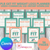 PLR Get Fit Weight Loss Planner-Green 56 pages of canva templates