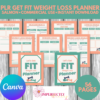 PLR Get Fit Weight Loss Planner-Salmon 56 pages of canva templates