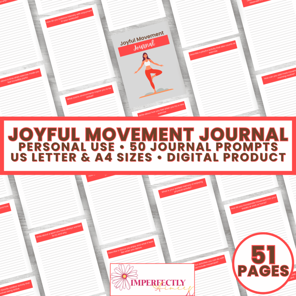 Explore joyful movement with 50 prompts in the Joyful Movement Journal. Digital download in US Letter and A4 sizes. Personal use rights only.