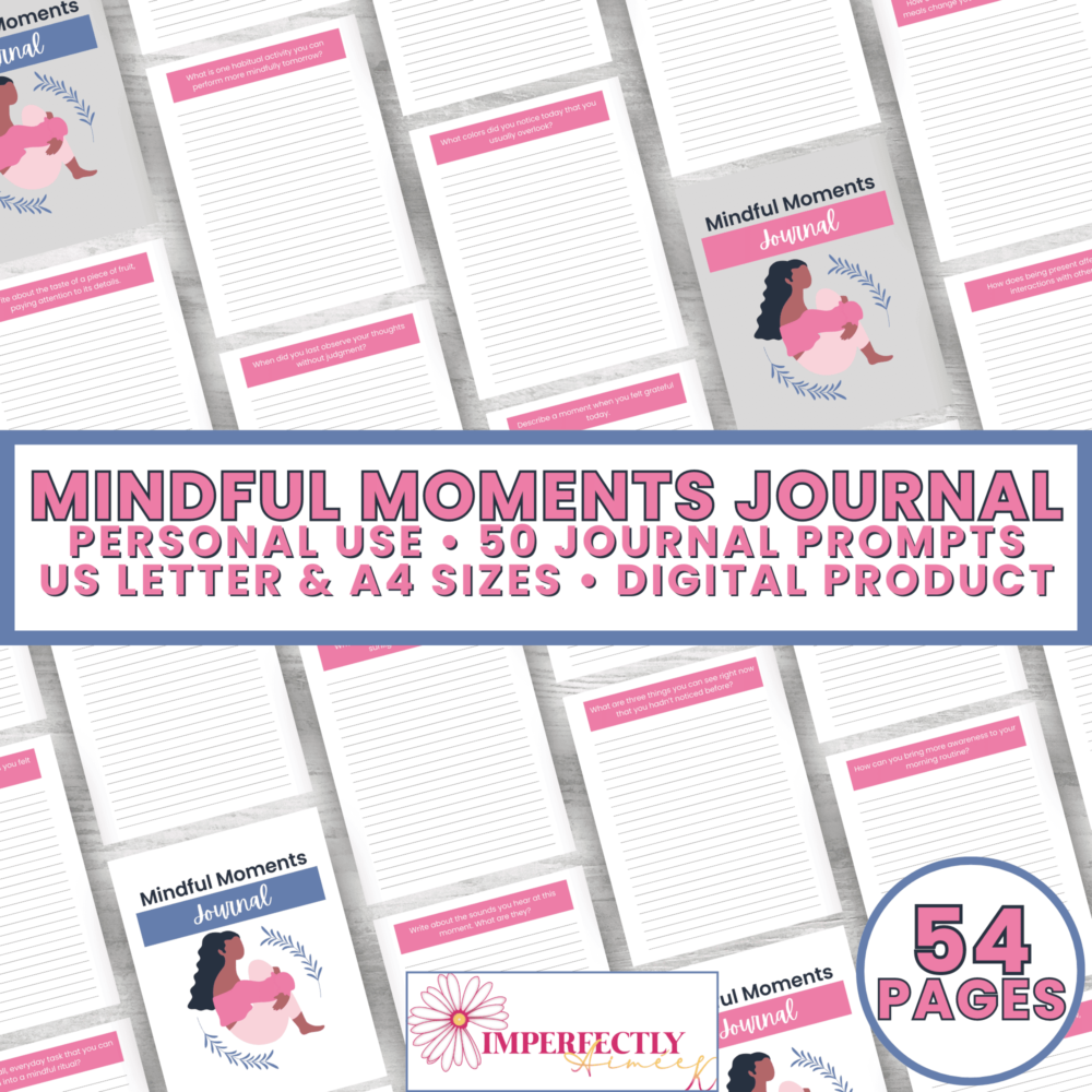 Discover the Mindful Moments Journal with 50 prompts for mindfulness. Digital download in US Letter and A4 sizes. Personal use rights only.